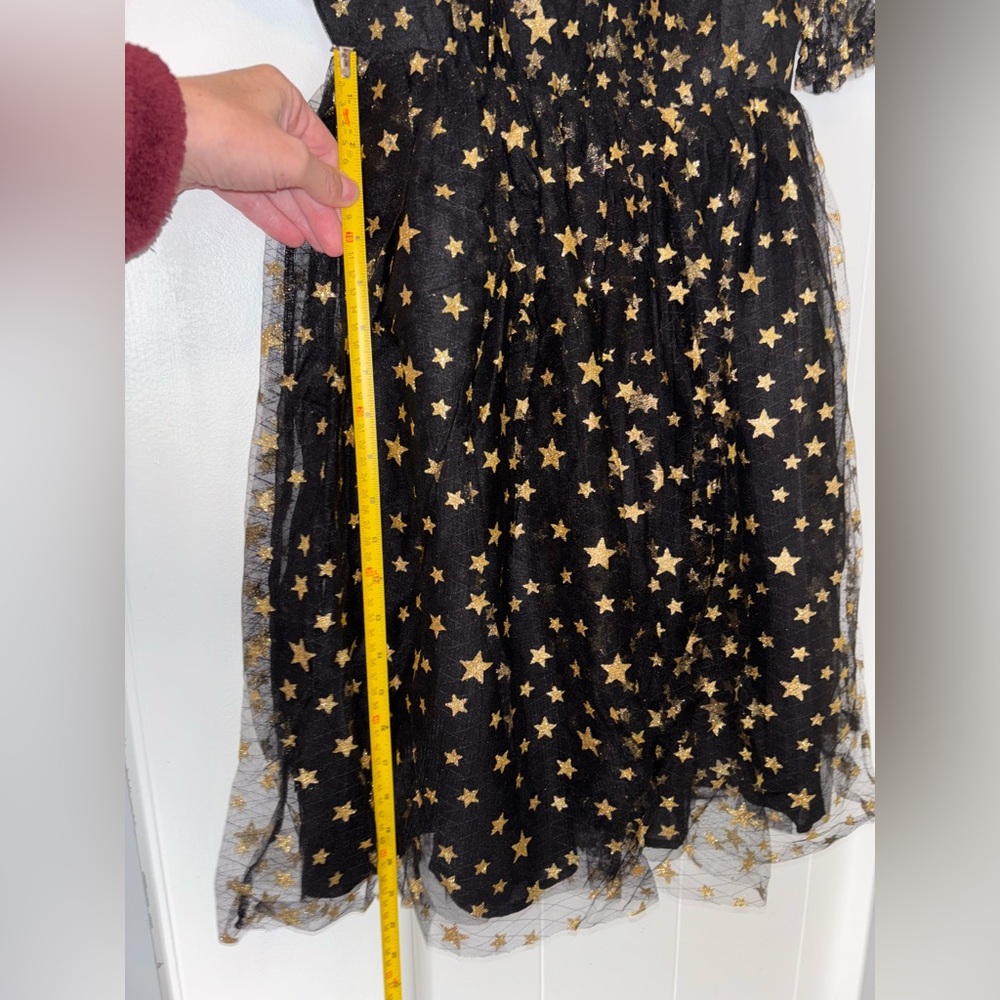 Unique Vintage Black Gold Star Mesh Babydoll Belle Dress M/6-8 NWT ✨ - Picture 9 of 14